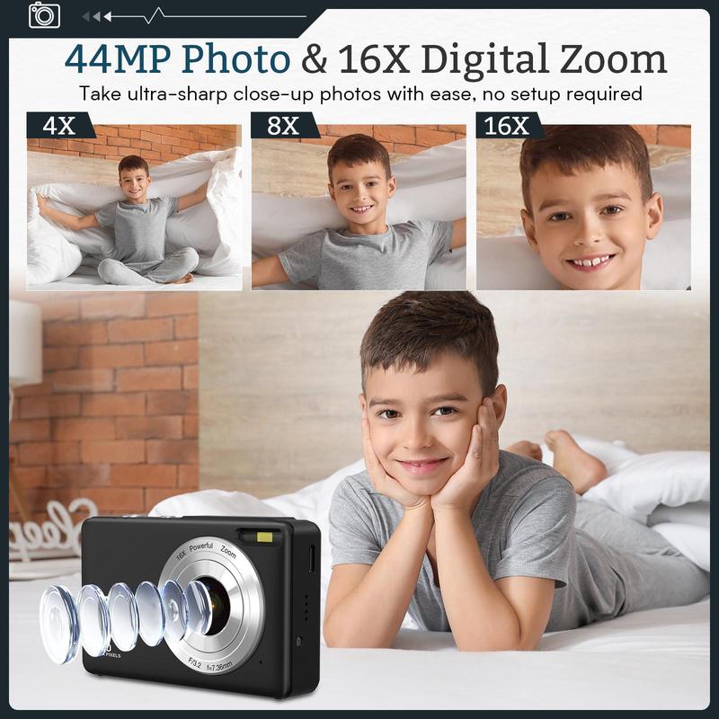 DC403 Recording Digital Camera for Music Festival, 1 Piece Multi-functional 1080P & 44MP Digital Camera for Mother's Day Gift, Ff(F/3.2, f=7.36mm), 32G Memory Card, 16X Zoom Digital Cameras, Compact Portable Mini Camera For Teens & Beginners Spring Gifts