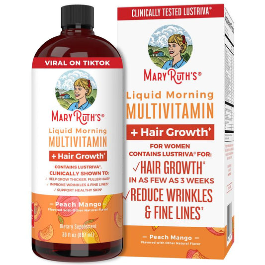 MaryRuth's Multivitamin Multimineral Supplement for Women + Hair Growth Vitamins | w Lustriva & Chromium Picolinate 1000mcg | Thicker Hair, Less Wrinkles & Fine Lines, Skin Care | Ages 18+ | 30 Fl Oz Edible Healthcare
