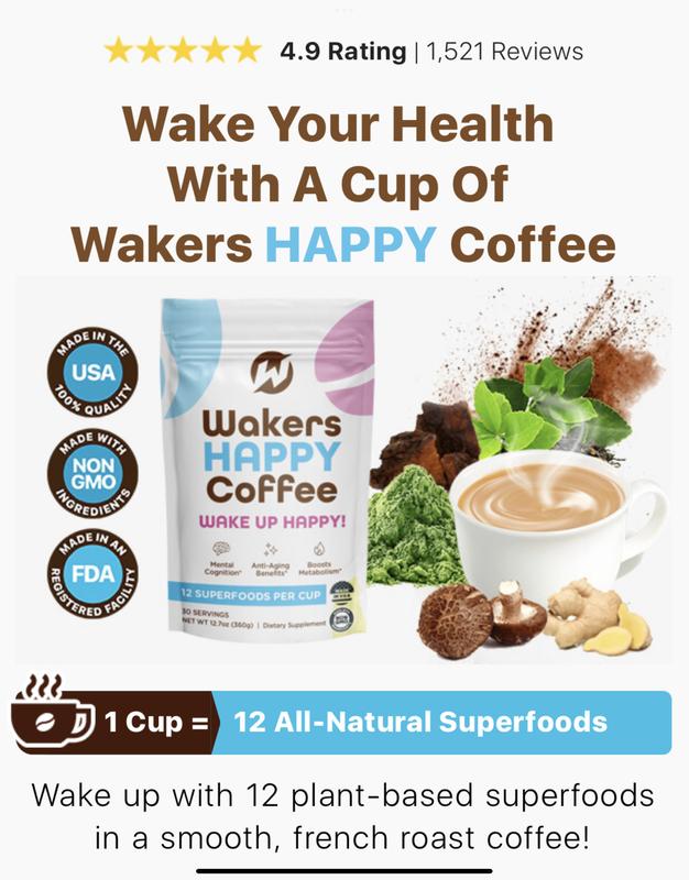 Wakers Happy Coffee Sugar Free Natural Dairy Free Beverage Ginseng Cinnamon