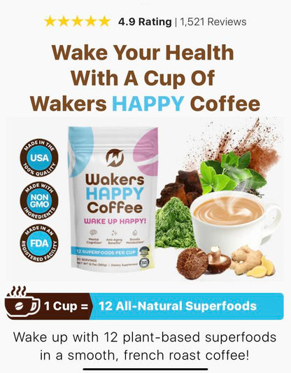Wakers Happy Coffee Sugar Free Natural Dairy Free Beverage Ginseng Cinnamon