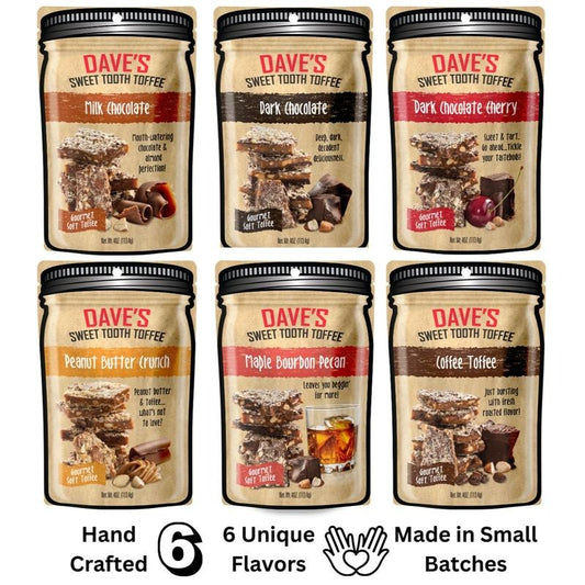 Best Seller Sampler Pack - Dave's Sweet Tooth Toffee - 6 Unique Flavors - 6 4oz Bags