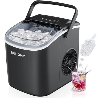EUHOMY Countertop Ice Maker Machine with Handle, 26lbs in 24Hrs, 9 Ice Cubes Ready in 6 Mins, Auto-Cleaning Portable Ice Maker with Basket and Scoop, for Home/Kitchen/Camping/RV. Utensils