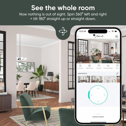 Wyze Cam Pan v3 — #1 Smart Camera on TikTok, Wired 1080p Pan Tilt Zoom (PTZ), 360º Motion Tracking, For Dog/Cat/Pets/Baby/Security System, Color Night Vision, Indoor/Outdoor IP65-Rated, WiFi, 2-Way Audio, Works w/ Alexa & Google Assistant, LED Blink, App