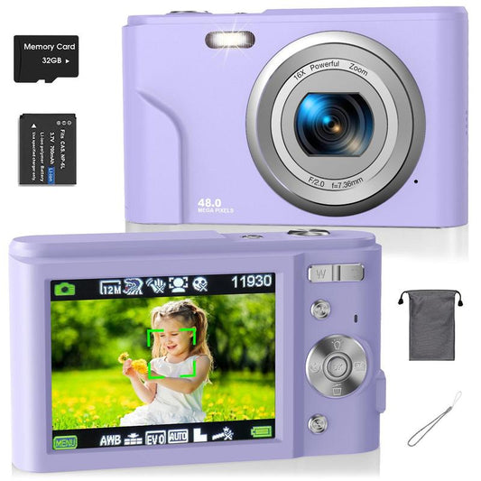 Auto Focus Digital Camera, 1 Piece Full HD 1080P/48MP Mini Digital Cameras with 32G Memory Card, Ff (F/3.2, f=7.36mm), 16x Zoom Cameras for Pictures, Digital Cameras for Teenagers Beginners, Spring Idea Gifts