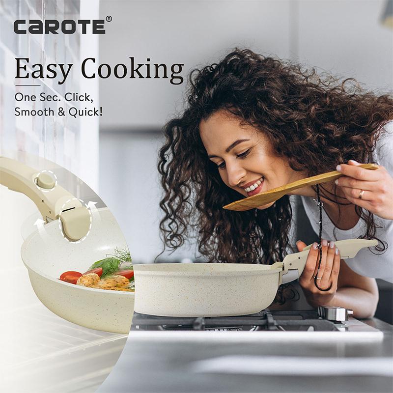 [Official] CAROTE 11pcs Removable Handle Pots and Pans Set,Cream White/Multicolor Nonstick Cookware Sets , RV Cookware Set, Oven Safe