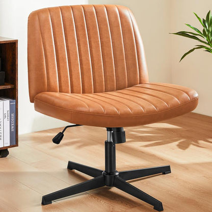 SweetFurniture Criss Cross Chair - Armless Desk Chair No Wheels Cross Legged Office Chair Wide Swivel Home Office Desk Chairs