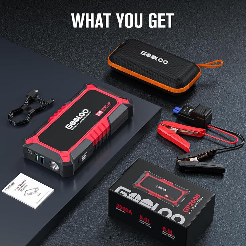 GOOLOO Jump Starter Battery Pack - RED 1500A BLACK 2000A Peak Jump Box, Water-Resistant Battery Booster for Up to 8.0L Gas or 6.0L Diesel Engine,12V SuperSafe Portable Jumper Starter with Quick Charge,Type C Port