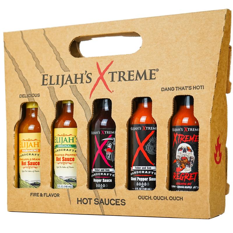 Hot Sauce Variety Pack: Elijah's Xtreme Pineapple-Mango, Original, Ghost, Xtreme Regret, Reaper Sauce - Flavor Dip, 5 Bottles