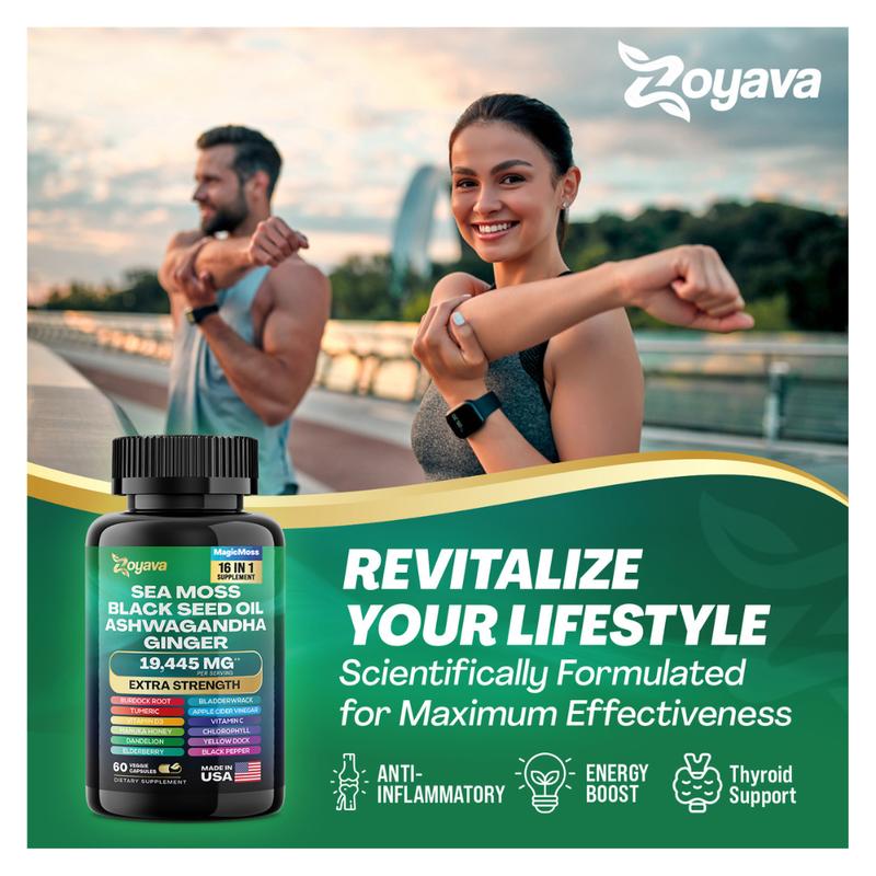 Zoyava Sea Moss Supplement, 19,445 MG All-in-One Formula with over 15+ Super Ingredients, Extra Strength & High Potency, 60 Capsules, MADE IN USA