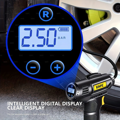 150PSI Cordless Tire Pump: USB Charging, Night-Light, & Pressure Gauge - Your Go-To for Cars, Bikes, and More!