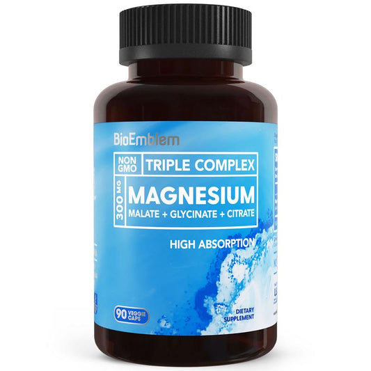Triple Magnesium Complex | 300mg of Magnesium Glycinate, Malate, & Citrate for Muscles, Nerves, & Energy | Vegan, Non-GMO | 90 Capsules