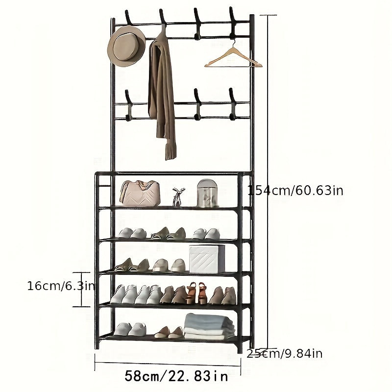 1pc 4/5 Layer 23in Carbon Steel Coat Rack, Multipurpose Coat Hanger And Shoe Shelf, Black/white, Self Assembly Required