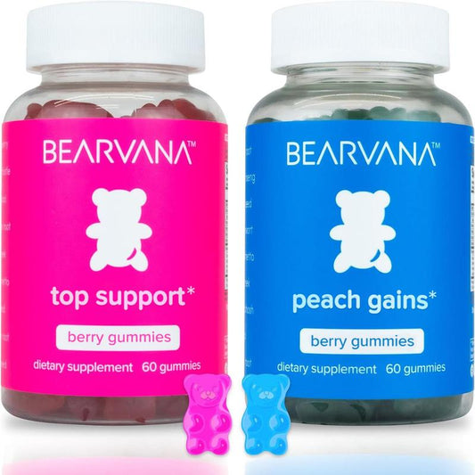 BEARVANA Gummies Combo Pack - Top Support and Peach Gains Gummies - Workout Aid - Women’s Support Supplement - Berry Flavored - Essential Herbs - Multivitamins