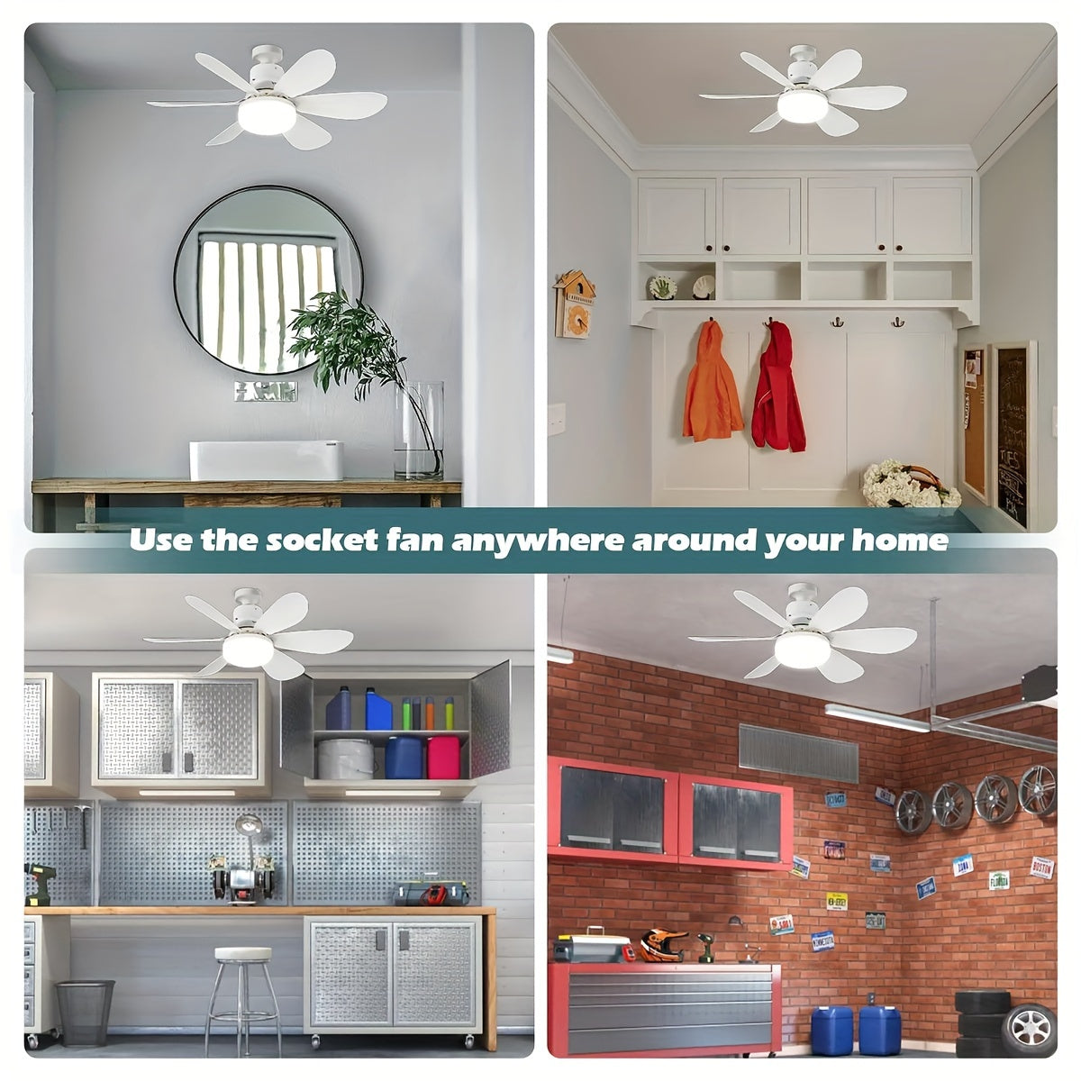 1pc Socket Fan Light, Screw Ceiling Fans With Lights And Remote, E26/E27 Easy Install Ceiling Fan, Base Small Ceiling Fan Replacement For Light Bulb, Dimmable Socket Fan Ceiling, Fan With Light For Bathroom, Bedroom, Kitchen, Living Room