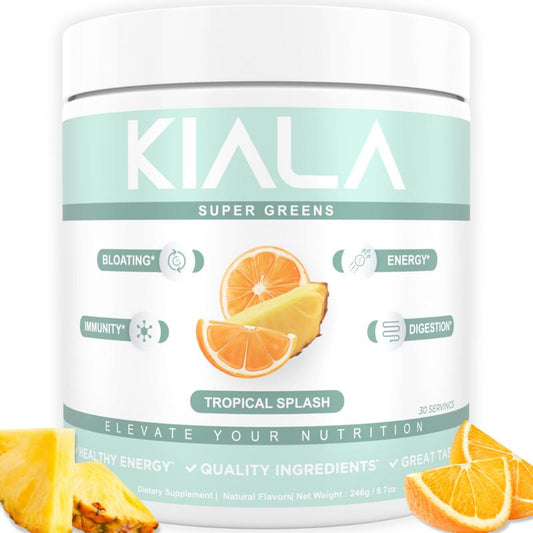 Kiala Nutrition Super Greens Powder - Digestive Health for Women, Bloating Relief, Gut Health, Skin Care, with Spirulina (Tropical Splash),