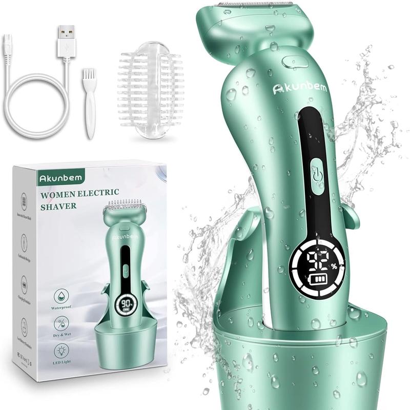 Akunbem Electric Shaver for Women Best Electric Razor for Womens Bikini Legs Underarm Public Hairs Rechargeable Trimmer with Detachable Head Cordless Wet Dry Use Precise Safe