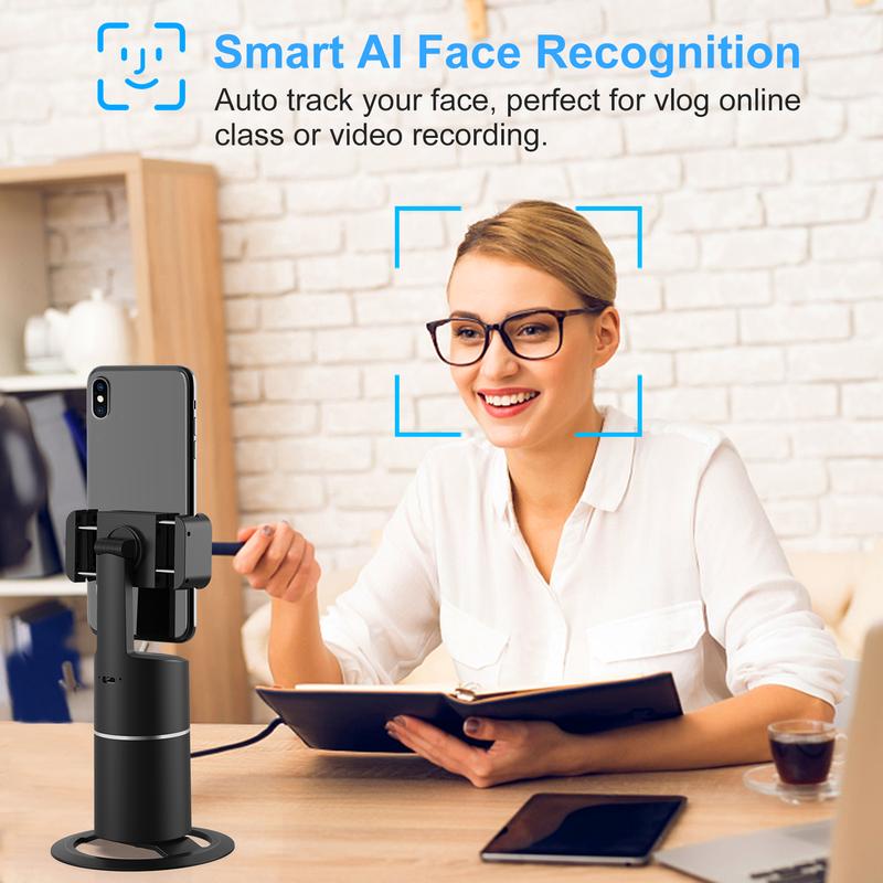 Auto Face Tracking Tripod, Mother's Day Gift,No App Required, 360° Rotation Face Body Phone Camera Mount Smart Shooting Phone Tracking Holder for Live Vlog Streaming Video, Rechargeable Battery Accessories Selfie