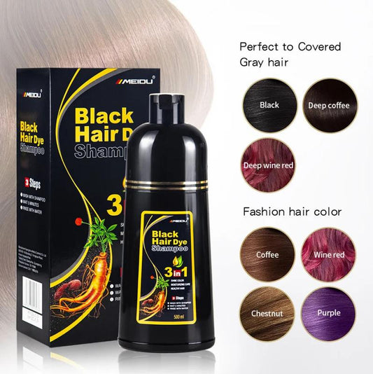 Black Hair Dye Shampoo Instant 3 in 1 +100% Grey Coverage -Herbal Ingredients